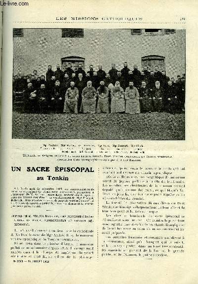 Les missions catholiques n 2303 - Un sacr piscopal au Tonkin, Progrs de la foi au chan-tong oriental, Une interessante mission japonaise, A la lorgnette, Mes prisons chez les turcs, Au nord de la Rhodsia par le R.P. Courant