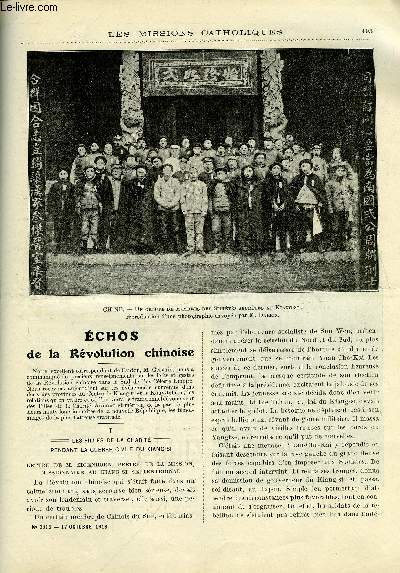 Les missions catholiques n 2315 - Echos de la Rvolution chinoise, La mission des Pres de La Salette a Madagascar, Un voyage a Quelpaert par M. Cadars, Quarante jours sur l'Araguaya