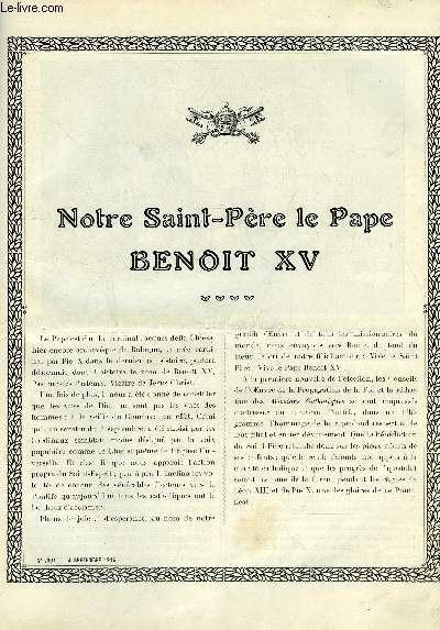 Les missions catholiques n 2361 - Notre Saint Pre le pape Benoit XV, Dans la nouvelle mission franais du Tonkin, Brigandage en Mongolie, De France en Core, journal de route d'un missionnaire, Les zoulous chez eux, les croyances, Trois admirables