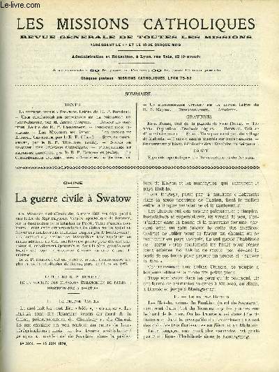 Les missions catholiques n 3064 - Chine, la guerre civile a Swatow, Une crmonie de spiritisme et la Mdaille de Saint Benoit, Bangouolo, avant le baptme, Les missions en Syrie, Les singes en Afrique centrale, Sous la tourmente, Hindoustan