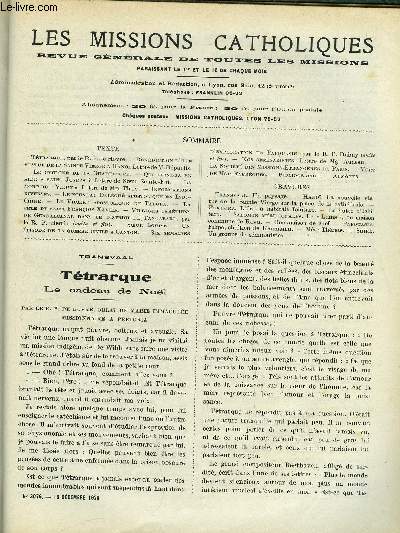 Les missions catholiques n 3076 - Ttrarque, le cadeau de Nol, Bndiction d'une statue de la Sainte Vierge sur la place de la Cathdrale a Hano, Le cyclone de la Guadeloupe, La mort du Vieux, La fte patronale de l'oeuvre de la propagation de la foi