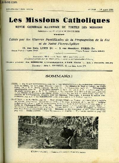 Les missions catholiques n 3129 - Pie XI aux missionnaires, Les missionnaires et les recherches palontologiques en Chine par Mgr Andr Boucher, La mission de Beni et Lubero au Congo belge par le R.P. Henri Pirard, Le mystre africain par le R.P.J.