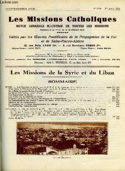 Les missions catholiques n 3139 - Les jsuites en Syrie, Une visite a l'Universit de Beyrouth par le R.P. Henri Charles, Le collge franais Saint Joseph d'Antoura, La Syrie et le Liban, Les lazaristes en Syrie, Les filles de la charit en Syrie