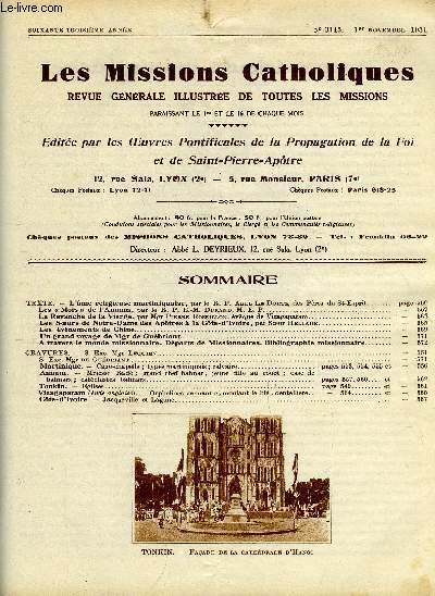 Les missions catholiques n 3145 - L'ame religieuse martiniquaise par le R.P. Abel le Dortz, Les Mos de l'Annam, La revanche de la Vierge par Mgr Pierre Rossillon, Les soeurs de Notre Dame des Apotres a la Cote d'Ivoire, Les venements en Chine, Un grand