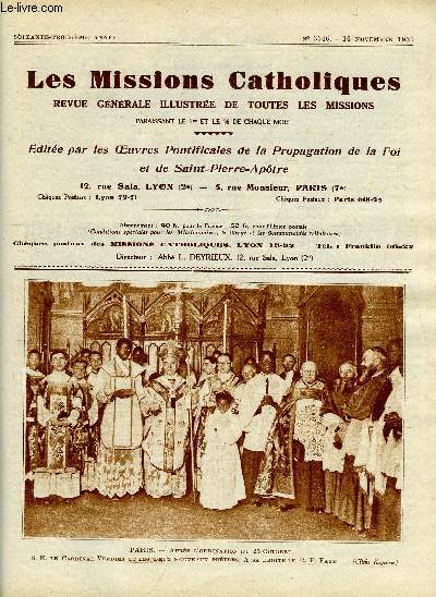 Les missions catholiques n 3146 - Une grande journe pour les missions par l'abb Chappoulie, L'ide de Dieu chez les Guerzs de la Guine franaise par le R.P. Jules Casthelain, Les villages d'Arabes chrtiens du cardinal Lavigerie par l'abb Paul