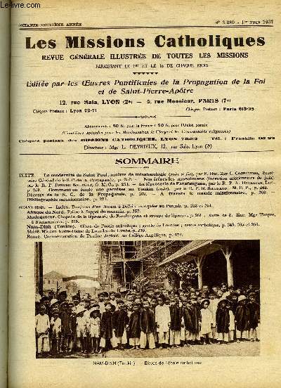 Les missions catholiques n 3269 - La modernit de Saint Paul, maitre de missionologie par S. Exc. Mgr C. Constantini, Nos frres les musulmans, La lproserie de Farafangana par le R.P.A. Engelvin, Comment on fonde une paroisse au Tonkin (suite)