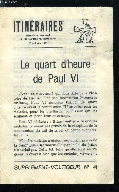 Itinraires - supplment voltigeur n 41 - Le quart d'heure de Paul VI, Le calendrier liturgique pour l'anne 1677