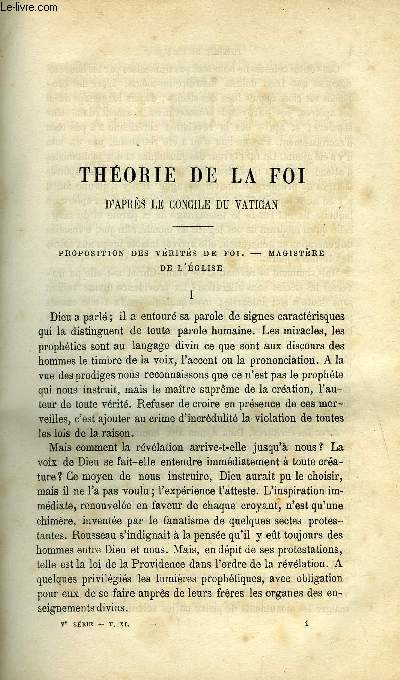 Etudes religieuses, philosophiques, historiques et littraires tome 11 n 1 - Thorie de la foi d'aprs le Concile du Vatican par P.G. Desjardins, Le Monisme - matrialisme scientifique par P. de Bonniot, L'intgrit des vangiles en face de la critique