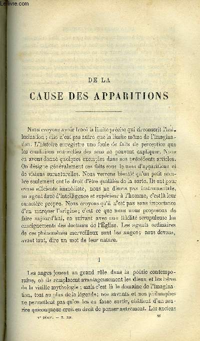 Etudes religieuses, philosophiques, historiques et littraires tome 12 n 5 - De la cause des apparitions par P. de Bonniot, Question orientale, la Bulgarie et les bulgares par P. Brucker, Saint Franois de Sales, docteur de l'Eglise (suite)