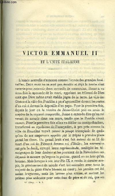 Etudes religieuses, philosophiques, historiques et littraires tome 1 n 3 - Victor Emmanuel et l'unit italienne par Hipp. Martin, Un essai de physiologie matrialiste par J. de Bonniot, Les tudes bibliques posthumes de M. l'abb Le Hir par F.