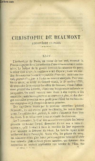 Etudes religieuses, philosophiques, historiques et littraires tome 3 n 5 - Christophe de Beaumont, archevque de Paris (suite), la guerre aux jsuites de France (1761-1762) par P. Regnault, Benoit de Gos, missionnaire voyageur dans l'Asie centrale