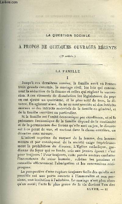 Etudes religieuses, philosophiques, historiques et littraires tome XLVIII n 2 - La question sociale a propos de quelques ouvrages rcents, Deuxime article : la famille par le P.J. Forbs, Moeurs du moyen age d'aprs les comptes de l'hotel