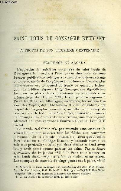 Etudes religieuses, philosophiques, historiques et littraires tome LIII n 1 - Saint Louis de Gonzague tudiant, A propos de son troisime centenaire par le P.H. Chrot, Les formes nouvelles du patronage par le P.J. Forbes, Le Concile du Vatican