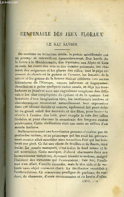 Etudes religieuses, philosophiques, historiques et littraires tome LXIV n 4 - Centenaire des jeux floraux : le gai savoir - Clmence Isaure, par le P. Et. Cornut, L'glise anglicane a-t-elle rellement le sacerdoce ? (fin) par le P.F. Tournebize