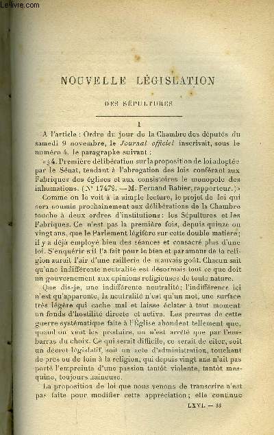 Etudes religieuses, philosophiques, historiques et littraires tome LXVI n 4 - Nouvelle lgislation des spultures par le P.H. Prlot, Fnelon d'aprs quelques critiques contemporaines par le P.L. Bouti, De la mitigation des peines (3e article)