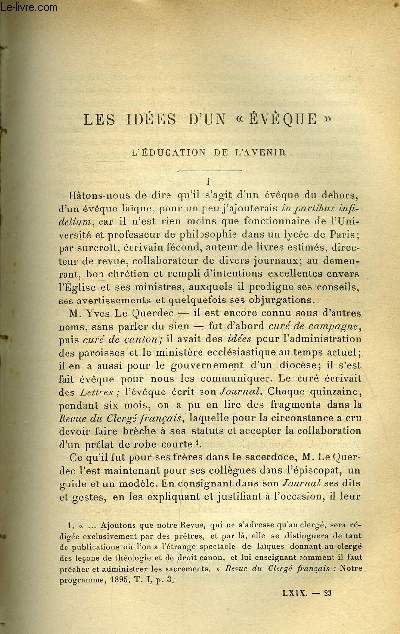 Etudes religieuses, philosophiques, historiques et littraires tome 69 n 3 - Les ides d'un vque, l'ducation de l'avenir par le P.J. Burnichon, Le Congrs antimaonnique de Trente et la fin d'une mystification par le P.E. Portali, Une grande