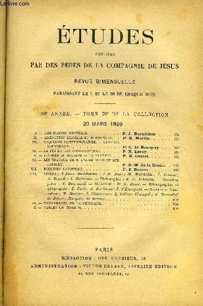 Etudes religieuses, philosophiques, historiques et littraires tome 78 n 6 - L'ducation nouvelle par P.J. Burnichon, Alination mentale et surmenage par P.H. Martin, Esquisses contemporaines, Georges Rodenbach par P.C. de Beaupuy, La foi