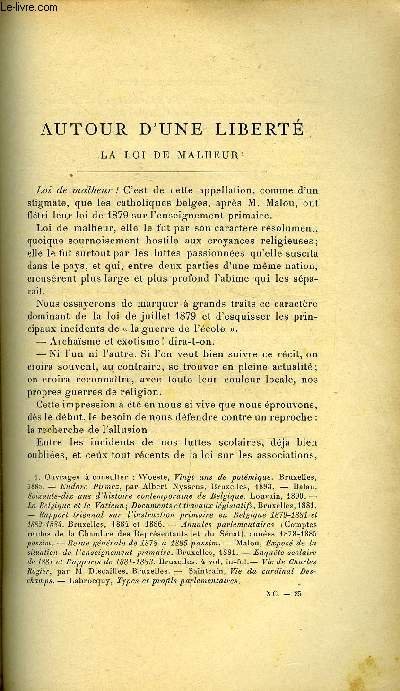 Etudes tome 90 n 5 - Autour d'une libert, la loi de malheur par Pierre Castillon, Remarques sur l'ducation du sens religieux par Henri Bremond, La dette franaise et ses origines depuis le directoire jusqu'a nos jours par Joseph Massabuau, Le gnral