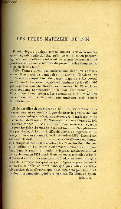 Etudes tome 91 n 4 - Les ftes mariales de 1904 par R.M. de la Broise et A. du Bec-Boussay, Le gnral Bertrand en 1813 et 1814 d'aprs sa correspondance indite (suite), la campagne de France par Henri Chrot, Thoriciens de la libert d'enseignement