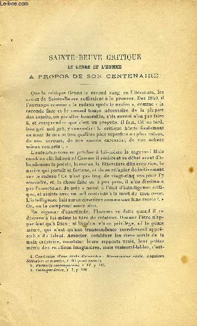 Etudes tome 102 n 1 - Sainte Beuve critique le genre et l'homme a propos de son centenaire par G. Longhaye, Pie VII et les vques constitutionnels par Paul Dudon, Excursion archologique de deux franais a Milo, en 1735 par Joseph Brucker