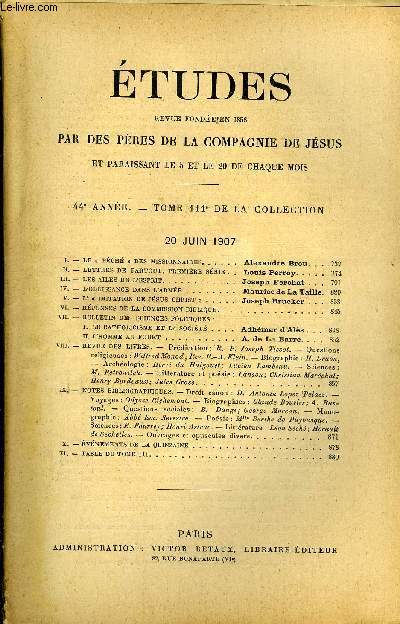 Etudes tome 111 n 12 - Le pch des missionnaires par Alexandre Brou, Lettres de partout, premire srie par Louis Perroy, Les ailes de l'esprit par Joseph Ferchat, L'obissance dans l'arme par Maurice de la Taille