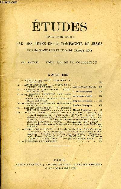 Etudes tome 112 n 15 - Dcret de la sainte inquisition du 3 juillet 1907, Art et archologique, a propos de la basilique de fourvire par Sainte Marie Perrin, La notion de vrit dans la philosophie nouvelle par J. de Tonqudec, La tradition chrtienne