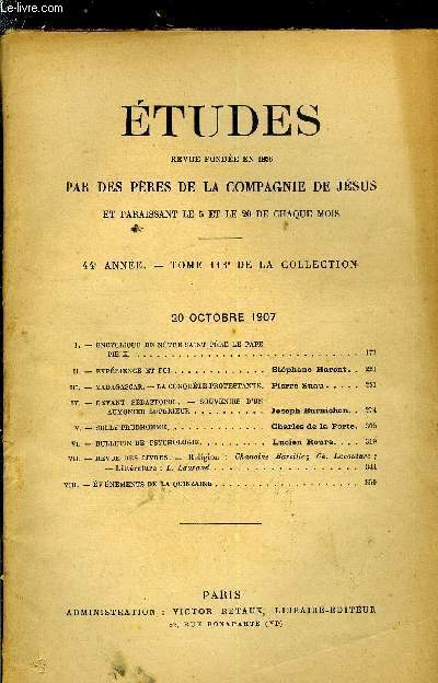 Etudes tome 113 n 20 - Encyclique de notre Saint Pre le pape Pie X, Exprience et foi par Stphane Harent, Madagascar, la conqute protestante par Pierre Suau, Devant Sbastopol, souvenirs d'un aumonier suprieur par Joseph Burnichon, Sully Prudhomme