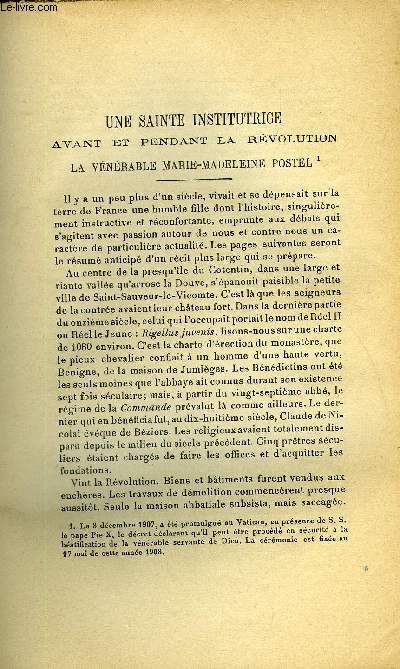 Etudes tome 115 n 7 - Une sainte institutrice avant et pendant la rvolution, la vnrable Marie Madeleine Postel, Exprience et foi a propos de la rcente encyclique, A Lourdes (fvrier 1908), Les origines du christianisme en Armnie