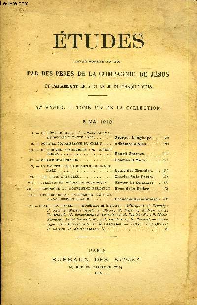 Etudes tome 123 n 9 - Un rve de Sonis, a l'honneur de la bienheureuse Jeanne d'arc par Georges Longhaye, Pour la connaissance du Christ par Adhmar d'Als, Un nouvel acadmicien : M. Eugne Brieux par Benoit Emonet, Choses d'Australie par Thomas O'Mara