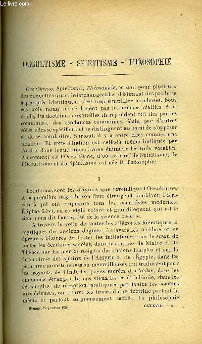 Etudes tome 178 n 2 - Occultisme, spiritisme, thosophie par Lucien Roure, Le cinma ducateur par Louis Jalabert, Un tmoin du renouveau catholique vers 1840 par Paul Dudon, Un cas de conscience par Joseph l'Hopital