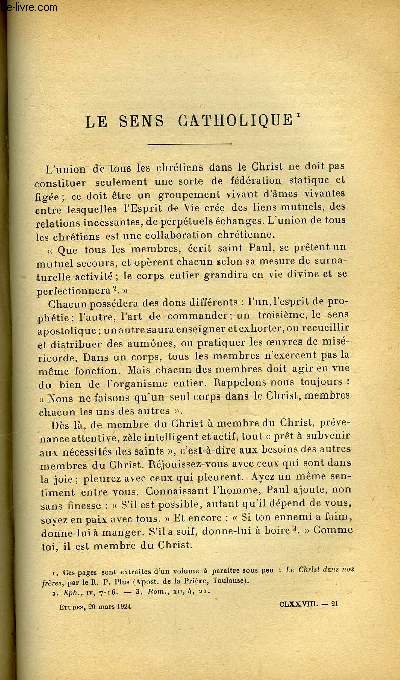 Etudes tome 178 n 6 - Le sens catholique par Raoul Plus, Occultisme, spiritisme, thosophie par Lucien Roure, Les juifs et le capitalisme moderne par Henri du Passage, Notes sur le mouvement littraire de la nouvelle Italie par Maurice Vaussard