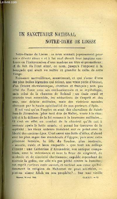 Etudes tome 179 n 10 - Un sanctuaire national Notre dame de Liesse, par Ren Daeschler, La sculpture franaise des origines au douzime sicle par Pual Lonard, Autour du concordat de 1801 par Paul Dudon, La question de l'azote par Ren Landre, La guerre