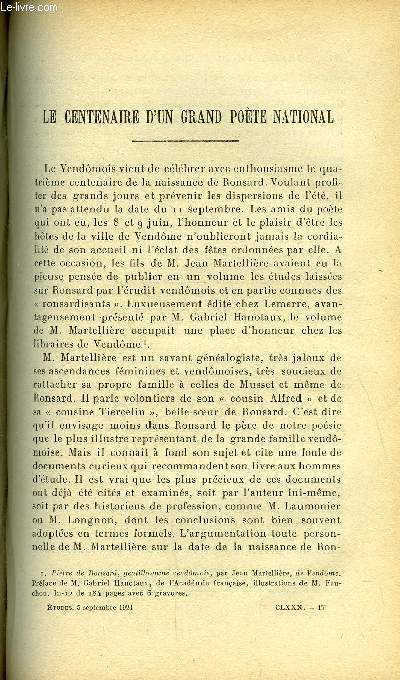 Etudes tome 180 n 17 - Le centenaire d'un grand pote national par Henri Franchet, La semaine sociale de Rennes pour la terre qui doit vivre par Henri du Passage, Les lauriers coups par Pierre Lhande, Bulletin d'Hagiographe, le coeur catholique