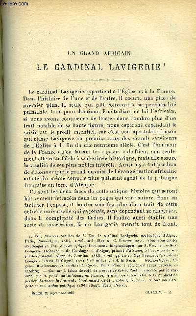 Etudes tome 184 n 18 - Un grand africain, le cardinal Lavigerie, par Louis Jalabert, Une excution et une vocation clbres au temps de Louis XIII par Henri Fouqueray, Le monde paien et la conqute chrtienne par Jules Lebreton, Les grands naturalistes