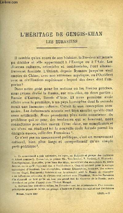 Etudes tome 192 n 15 - L'hritage de Gengis-Khan, les eurasiens par Charles Bourgeois, Le bon Dieu chez les allongs, l'association catholique des malades de Berck par Pierre Lhande, Rflexions sur un congrs par Hubert du Manoir, Un collge aux indes