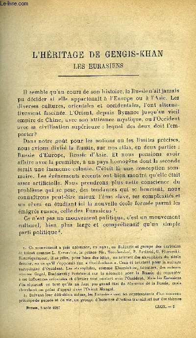 Etudes tome 192 n 15 - L'hritage de Gengis-Khan, les eurasiens par Charles Bourgeois, Le bon Dieu chez les allongs, l'association catholique des malades de Berck par Pierre Lhande, Rflexions sur un congrs par Hubert du Manoir, Un collge aux indes