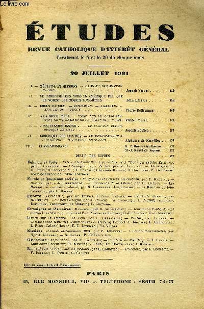 Etudes tome 208 n 14 - Mdecine et missions, la part des missionnaires par Joseph Vernet, Le problme des noirs en Amrique tel que le voient les ngres eux mmes par John Lafarge, Chefs de file, Descartes, Franklin, Aug. Comte, Pguy par Pierre