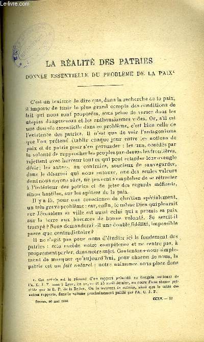 Etudes tome 215 n 10 - La ralit des patries, donne essentielle du problme de la paix par Pierre Moisy, Un congrs international sur le travail industriel de la mre par Eye Baudouin, Au pays de l'amiti franaise a travers le Liban par Louis Jalabert