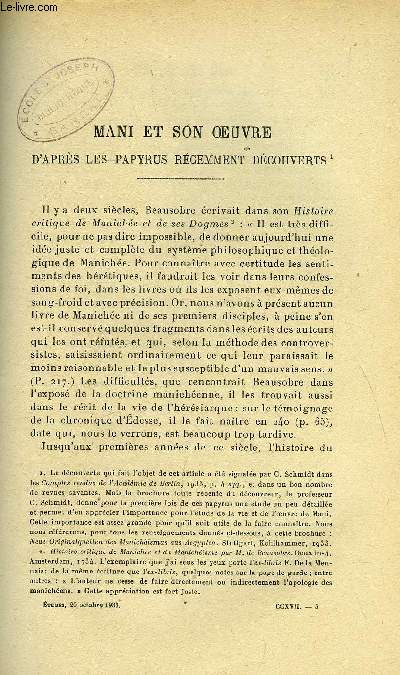 Etudes tome 217 n 20 - Mani et son oeuvre d'aprs les papyrus rcemment dcouverts par Jules Lebreton, L'homme au sol par Joseph de Pesquidoux, L'ingnieur par Georges Lamirand, La proprit prive et sa fonction universalisme ou solidarisme par Jean