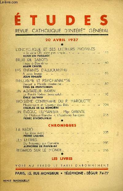 Etudes tome 231 n 8 - L'encyclique et ses lecteurs profanes, si votre oeil n'est pas simple par Henri du Passage, Bruit de sabots, tape a Domremy par Alain Chatel, Les enfants d'aujourd'hui, a notre image par Jean Rimaud