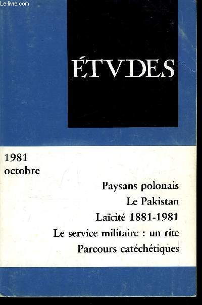 Etudes tome 355 n 10 - La Pologne paysanne aujourd'hui par A. Piekara, Au Pakistan, islamisme et nationalisme par M. Moraz, Lacit 1881-1981 par E. Vandermeersch, Requiem pour un rite, essai sur le service militaire en France par N. Polystratu