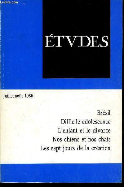 Etudes tome 365 n 7 - Brsil, chronique d'une dmocratie retrouve par Guy Martinire, L'piscopat brsilien dans les dcennies du dveloppement par Charles Antoine, Adolescence de toujours et d'aujourd'hui par Tony Anatrella