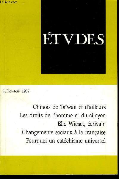 Etudes tome 367 n 7 - Confucianisme et succs conomique a Tawan par Michel Deverge, Les chinois a la diaspora par Jean Charbonnier, Changements sociaux a la franaise par Bernard Brunhes, Le paysage audiovisuel franais par Antoine de Tarl