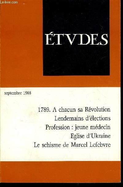 Etudes tome 369 n 9 - Les nouveaux dfis de l'Afrique francophone par Franois Gaulme, Impressions tchadiennes par Georges Cottin, Le glas du gaullisme ? par Henri Medelin, L'intgration par le politique : le vote des beurs par Fatiha Dazi et Remy Leveau