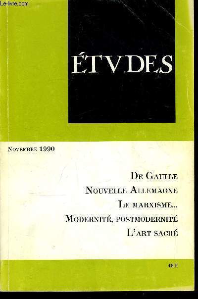 Etudes tome 373 n 11 - Paraguay par Christian Rudel, L'unification allemande par Renata Fritsch-Bournazel, Conflit du Golfe par Jean Yves Calvez, L'Europe se regarde vieillir par Philippe Laurent, Quel avenir pour le marxisme ? par Jean Yves Calvez