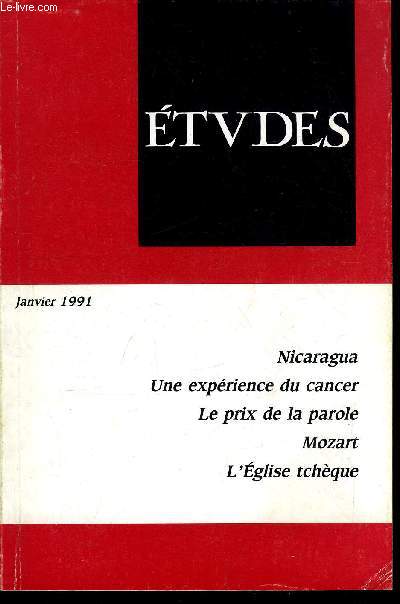 Etudes tome 374 n 1 - Changement et continuit au Nicaragua par Olivier Dabne, Obstacles au dveloppement en Afrique noire par Jean Louis Fyot, Les politiques en faveur de la natalit, rflexions d'un dmographe par Pierre Delooz, Une exprience