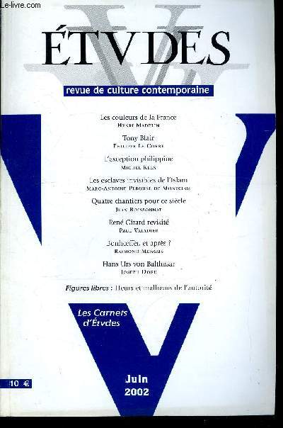 Etudes tome 396 n 6 - Les couleurs de la France par Henri Madelin, Tony Blair : les dfis du deuxime mandat par Philippe Le Corre, L'exception philippine par Michel Klen, Les esclaves invisibles de l'Islam par Marc Antoine Prouse de Montclos