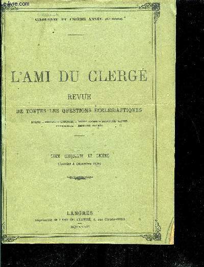 L'ami du clerg tome 51 n 1 au n 52 - De Janvier a Dcembre 1934