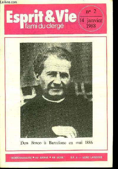 Esprit de vie - l'ami du clerg anne 1988 tome 98 incomplet - numro 1 manquant - numros en double - voir description