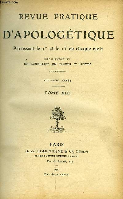 Revue pratique d'apologtique - Lot de 5 tomes : XIII, XIV, XV, XVI, XVII